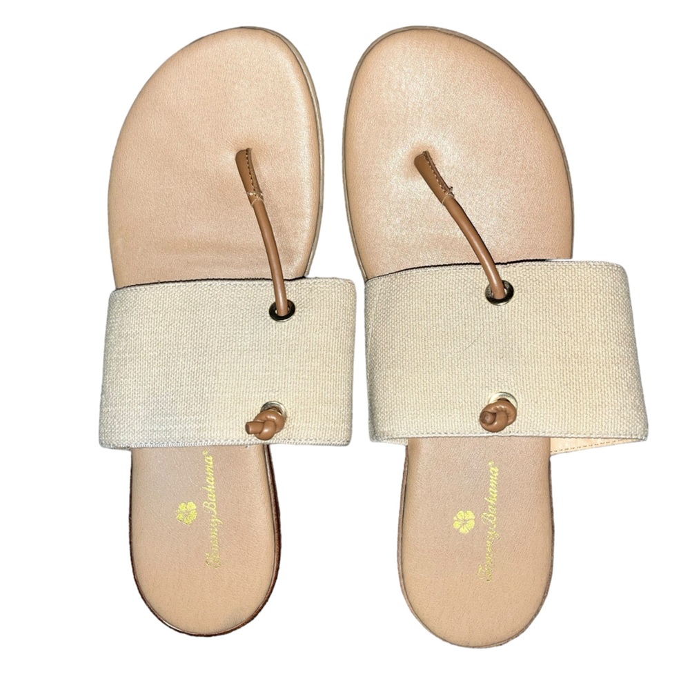 Tommy Bahama Sandals Womens 9.5M Flats Thong Slide Metallic Gold Comfort Slip On - Picture 1 of 6